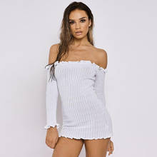 Autumn Sexy Fashion Ladies Club Shoort White Knitted Off Shoulder Women Sweater Dress Mini Bodycon Dresses Vestidos Sundress 2024 - buy cheap