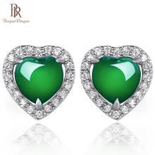 Bague Ringen Elegant Emerald Chalcedony Earrings for Women Silver 925 Jewelry Vintage Heart-shaped Ear Studs Two Hearts Party 2024 - buy cheap