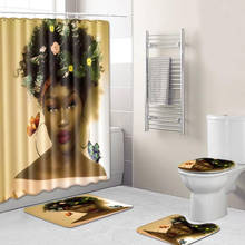 WUJIE-Juego de alfombrillas para el baño, cubierta para el asiento del inodoro, alfombra de baño con patrón de chica africana, cortina de ducha impermeable con ganchos, accesorios 2024 - compra barato