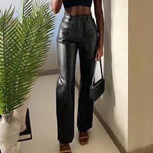 Faux Pu Leather Pants Wide Leg Women Clothing High Waist Trendy Leisure Stretch Straight Trousers Female Elegant Office Lady Y2K 2024 - buy cheap