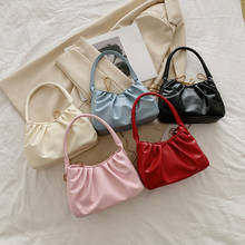 Ladies Solid Shoulder Bags PU Leather Messenger Bag Ruched Designed Women Mini Chain Top-Handle Handbag 20x12x8cm 2024 - buy cheap