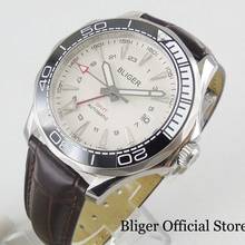 BLIGER New Automatic Men Watch 41mm Wristwatch Sapphire Glass GMT Date Function Rotating Bezel Leather Strap Beige Dial 2024 - buy cheap