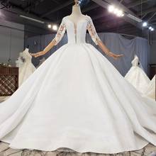 Белые атласные сексуальные свадебные платья с v-образным вырезом 2021 с длинными рукавами и бисером, высококачественные свадебные платья HX0255 на заказ 2024 - купить недорого
