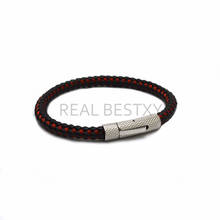 5pcs/lot New Men Jewelry Punk Black red Braided Leather Bracelet for Men Stainless Steel Magnetic Clasp Fashion Bangles Gifts 2024 - buy cheap