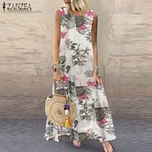 ZANZEA 2021 Vintage Women O Neck Floral Printed Long Dress Summer Sleeveless Beach Sundress Bohemian Tanks Vestido Sarafans Robe 2024 - buy cheap