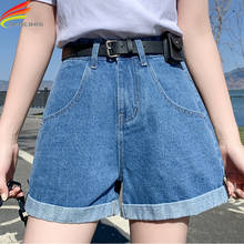 Calça jeans feminina de cintura alta, peça curta com bolsos, cintura alta, azul, bege, preta 2024 - compre barato