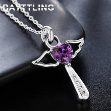 BAYTTLING 18 Inch Silver Color Purple/White Zircon Cross Pendant Necklace For Woman Fashion Glamour Wedding Gift Jewelry 2024 - buy cheap