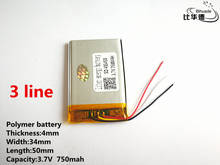 10 unids/lote 3 líneas de buena calidad 3,7 V, 750 mAH, batería de iones de litio/polímero 403450 para juguete, Banco de energía, GPS, mp3, mp4 2024 - compra barato