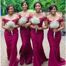 Нигерийские Платья для подружек невесты в стиле русалки бордовые с открытыми плечами длиной до пола кружевные платья размера плюс Недорогое Платье для гостей на свадьбу 2024 - купить недорого