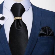 Corbata de seda de boda para hombre, conjunto de corbata de anillo y gemelos, de diseñador, JZ-03-251 de fiesta de moda, color negro sólido 2024 - compra barato