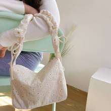 Korean style printing women Shoulder Bag Small daisies Canvas Crossbody Bag for female Handbags Pleated Strap Half Moon totes 2024 - buy cheap