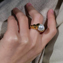 GSOLD-Anillo de aleación con textura de Metal geométrica Simple, anillo de perlas de plástico a la moda, temperamento Retro, accesorios de joyería para mujer 202103 2024 - compra barato