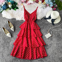 Polka Dot Dress Red Slip V Neck Ruffle Dress Women Floral Vintage Dresses Summer Beach Vestidos 2022 Korean Long Clothes Floral 2024 - buy cheap