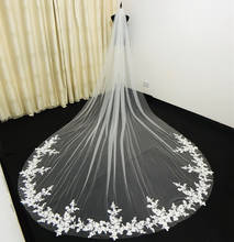 Real Photo One Layer White/Ivory Lace Bridal Veil Wedding Veil Applique Cathedral Wedding Veil with Metal Comb Veu De Noiva 2024 - buy cheap