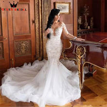 Luxury Mermaid Wedding Dresses 2022 New Fashion Long Sleve Tulle Lace Crystal Beads Formal Bride Dresses Custom Size DK41Ｍ 2024 - buy cheap