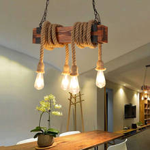 Lustre industrial retrô ajustável, luminária pendente de madeira para sala de jantar, bar, café, barra, corda de cânhamo, lâmpada e27 2024 - compre barato