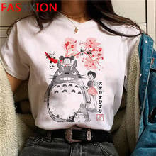 Totoro estúdio ghibli, camisetas femininas casuais ulzzang, roupas de casal, camisetas brancas kawaii 2024 - compre barato