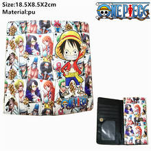 Cartera de cuero de una pieza de Anime para niños y niñas, Cartera de cuero PU con tarjetero y botón de Luffy zoro, monedero largo de dibujos animados para cosplay, otaku 2024 - compra barato