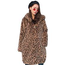 Casaco de inverno longo para mulheres, jaqueta de pele falsa com estampa de leopardo, casaco de pelúcia feminino, jaqueta com capuz 2024 - compre barato