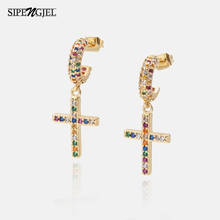 New Trendy Cubic Zirconia Gold Cross Stud Earrings Colorful Cz Crystal rainbow Earrings For Women jewelry 2024 - buy cheap