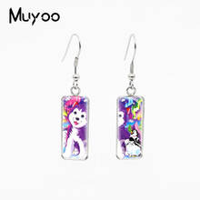 2021 New Painted Color Animal Puppy Dog Panda Dolphin Seal Unicorn Glass Cabochon Handcraft Jewelry Rectangle Fish Hook Earrings 2024 - buy cheap