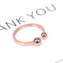 YUN RUO Rose Gold color Fashion Titanium Steel Double Ball Beads Opening Ring Couple Woman Man Jewelry Drop shipping Never Fade 2024 - buy cheap