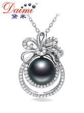 DAIMI 9-10mm Round Tahiti Black Pearl Pendant Female 925 Sterling Silver Seawater Pearl Necklace 2024 - buy cheap