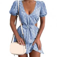 Vestido feminino estampa de bolinhas vestido de cintura vazada macia para mulheres vestido de encontro vestido para mulheres vestido de verão vestido de tamanho médio 2024 - compre barato