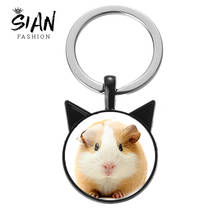 SIAN Guinea Pig Keychain Black Wolf Animal Pendant Glass Cabochon Cat Ears Metal Holder Key Chain Punk Jewelry Gift Accessories 2024 - buy cheap