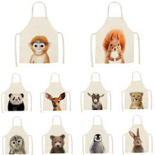 1Pcs Kitchen Apron Cute Animals Printed Sleeveless Cotton Linen Aprons for Men Women Home Cleaning Tools 55*68cm 2024 - buy cheap