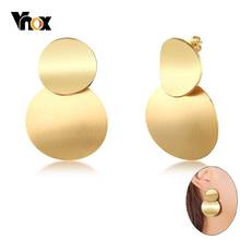 Модные женские серьги Vnox золотого цвета с двумя дисками круглые висячие серьги arete с красивой подарочной коробкой 2024 - купить недорого