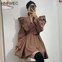 Vintage Patchwork Ruffle Women's Dress V Neck Long Sleeve High Waist Tunic Lace Up Mini Dresses Female 2020 Clothes New T234 2024 - buy cheap