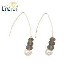 LiiJi-pendientes de labradorita facetadas para mujer, perlas de agua dulce de Color esterlina 925, aretes dorados y plateados, joyería de moda 2024 - compra barato