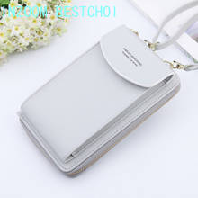 2020 Women Wallet Solid Color Leather Shoulder Straps Shoulder Bag Mobile Phone Big Card Holders Wallet Handbag Pockets Girls 2024 - buy cheap