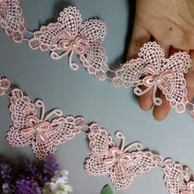 Cinta de encaje de Organza Soluble para boda, suministros de costura artesanal, bordado hecho a mano, flor, mariposa rosa, 1 yarda 2024 - compra barato