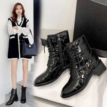 Punk crocodile pattern riding boots chunky heels zipper plush black short ankle bottes femme british leather knight botas mujer 2024 - buy cheap