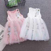 Versão Coreana do vestido da menina de verão vestido de princesa bordado flor de Fadas das crianças do Bebê vestido de Chiffon com arco cinto DR19171