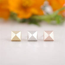 Fashion  Little Square Pyramid Stud Earrings Zinc alloy Material Gold White Rose Three Color Optional 2024 - buy cheap