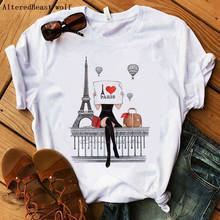 I love Paris print t shirt women summer Paris Eiffel tower T-Shirt women Short Sleeve casual loose tops tee women t shirt 2024 - buy cheap