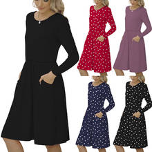 Primavera outono novos vestidos de polka dot do vintage vestidos de outono das mulheres dresss senhoras midi floral em torno do pescoço manga comprida vestido femal 2024 - compre barato