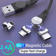 Магнитный зарядный кабель USB Type-C, зарядный кабель 2 в 1 для iPhone 11 X, Micro USB для быстрой зарядки 2024 - купить недорого