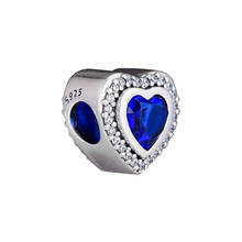Голубые Кристальные сверкающие подвески для любви, оригинальные серебряные браслеты 925 пробы, серебряные бусины для изготовления ювелирных изделий, женские самодельные подвески 2024 - купить недорого