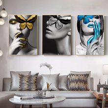 Abstract Wall Art Pictures Fashion Woman butterfly Lips Gold And White Black Modern Home Canvas Painting Beauty Decor Posters 2024 - buy cheap