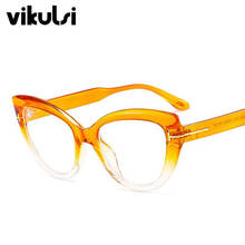 Armações de óculos olho de gato laranja brilhante, com lente clara, armações de óculos em formato de t para mulheres 2024 - compre barato