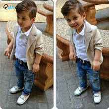 Qunq Spring Fall Boys Gentleman Suits Coat Shirts Jeans 3pcs Kids Set for 2 3 4 5 6 7 8 Year Boys 2021 Toddler Children Clothing 2024 - buy cheap