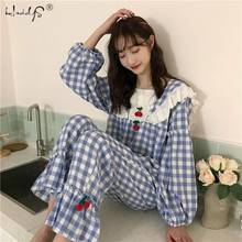 Women Sweet Fashion Square Collar Princess Sleepwear 2021 Plaid Gentle Chic Women Loose Pajamas Suits Fresh Home Clothes 2024 - buy cheap