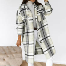 Куртка женская в клетку с отложным воротником, Повседневная плотная модная однобортная теплая длинная рубашка, пальто, зима 2024 - купить недорого