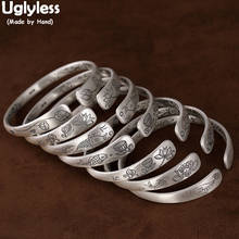Uglyless Ethnic Fishes Lotus Totem Patterns Open Bangles for Women Real 999 Fine Silver Vintage Bangle Thai Silver Floral Bijoux 2024 - buy cheap