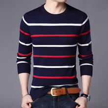 Thoshine blusa masculina malha fina listrada padrão caxemira pulôveres casual tricô blusas longas 2024 - compre barato