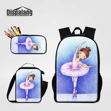 Dispalang Ballet Printing School Backpack With Pencil Case Food Bags For Student 3 PCS Bags Set Girls Bookbag Messenger Lunchbag 2024 - buy cheap